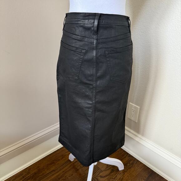 Frame Denim Coated Noir Black Mini Skirt Size 25 High Rise Leather Look - Picture 4 of 6
